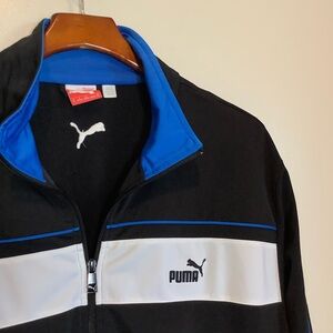 Puma Athletic Track Jacket Men's XXL Color Block Black Blue Warm Up Workout